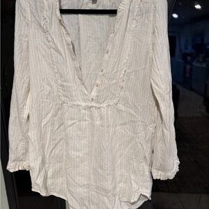 Aerie White Button-Front Blouse
